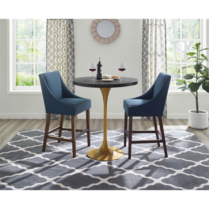 Modway Drive Modern Style Pine Wood and Iron Bar Table in Black/Gold