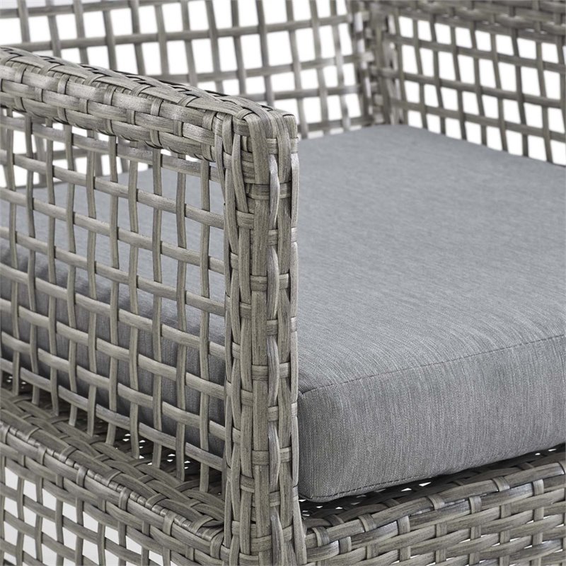Modway Aura Outdoor Patio Wicker Rattan Dining Armchair in Gray (Set of 4)