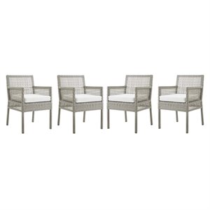Modway Aura Outdoor Patio Wicker Rattan Dining Armchair in Gray/White (Set of 4)