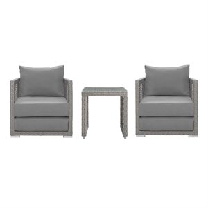 Modway Aura 3-Piece Outdoor Patio Wicker Rattan Set - Gray Finish