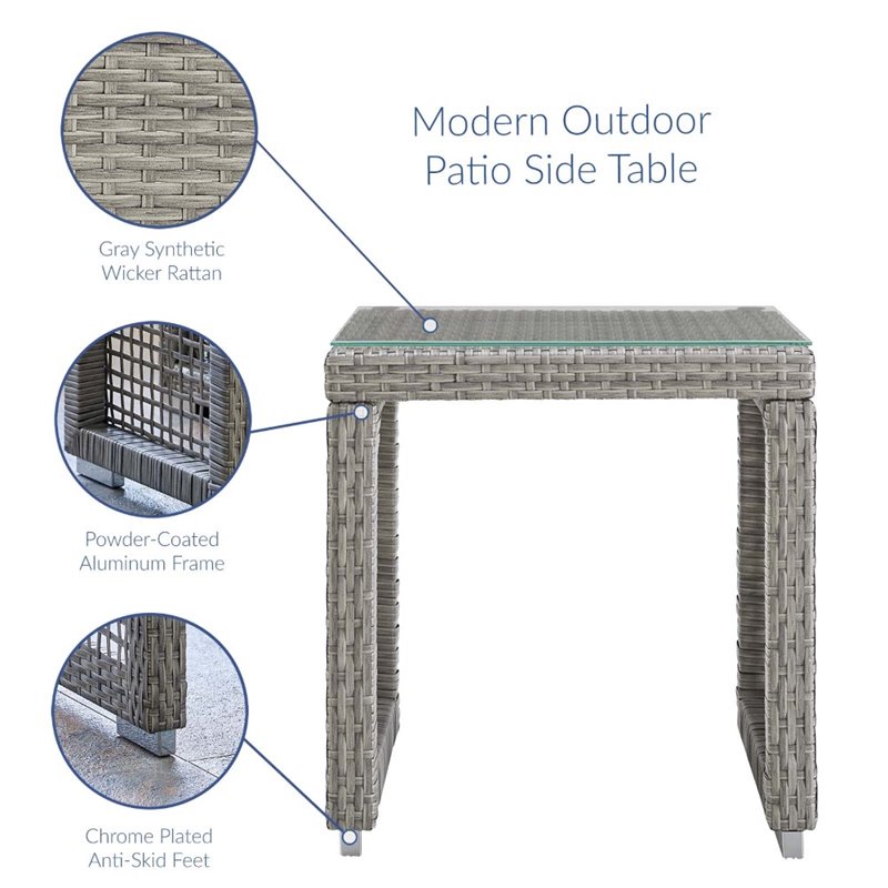 Modway Aura 3-Piece Outdoor Patio Wicker Rattan Set in Gray and Navy
