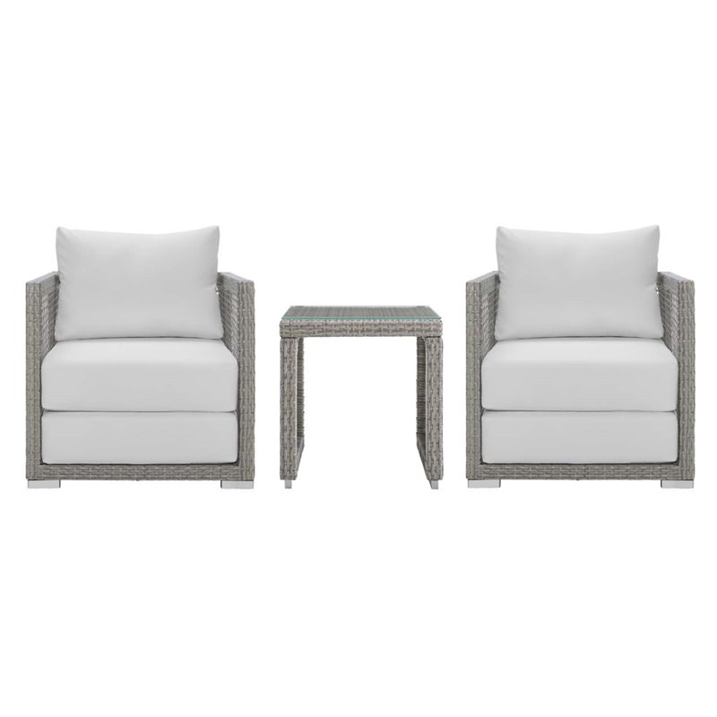 Modway Aura 3-Piece Outdoor Patio Wicker Rattan Set in Gray and White