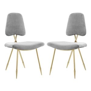 Modway Ponder 19&quot Modern Velvet Polyester Dining Side Chair in Gray (Set of 2)