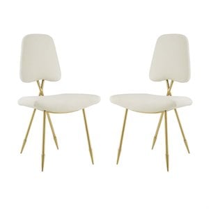 Modway Ponder 19&quot Modern Velvet Polyester Dining Side Chair in Ivory (Set of 2)