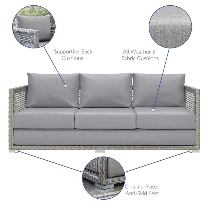 Modway Aura 4-Piece Outdoor Patio Wicker Rattan Set in Gray Finish