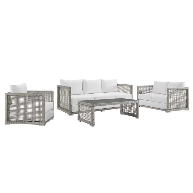 Modway Aura 4-Piece Outdoor Patio Wicker Rattan Set in Gray/White