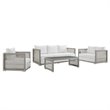 Modway Aura 4-Piece Outdoor Patio Wicker Rattan Set in Gray/White