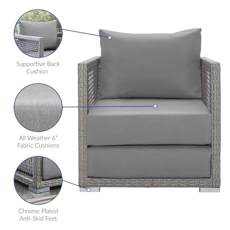 Modway Aura 3-Piece Outdoor Synthetic PE Wicker Rattan Set in Gray Finish