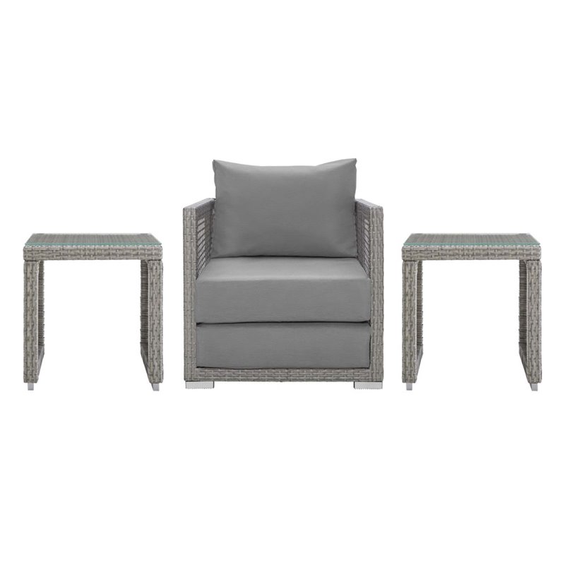 Modway Aura 3-Piece Outdoor Synthetic PE Wicker Rattan Set in Gray Finish