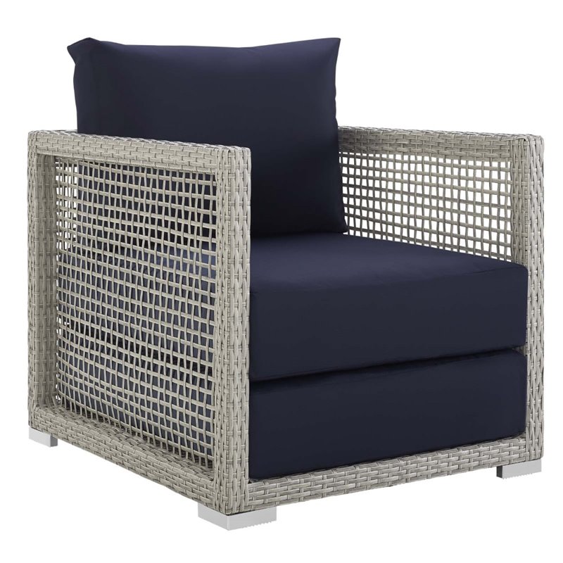Modway Aura 3-Piece Outdoor Synthetic PE Wicker Rattan Set in Gray/Navy