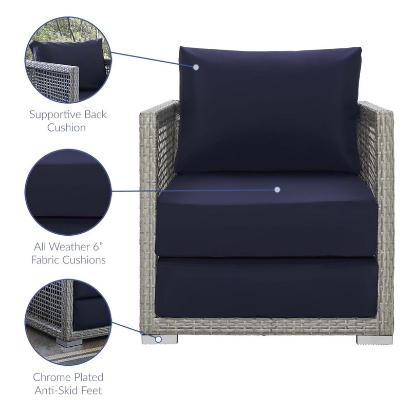 Modway Aura 3-Piece Outdoor Synthetic PE Wicker Rattan Set in Gray/Navy