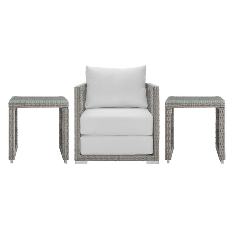 Modway Aura 3-Piece Outdoor Synthetic PE Wicker Rattan Set in Gray/White