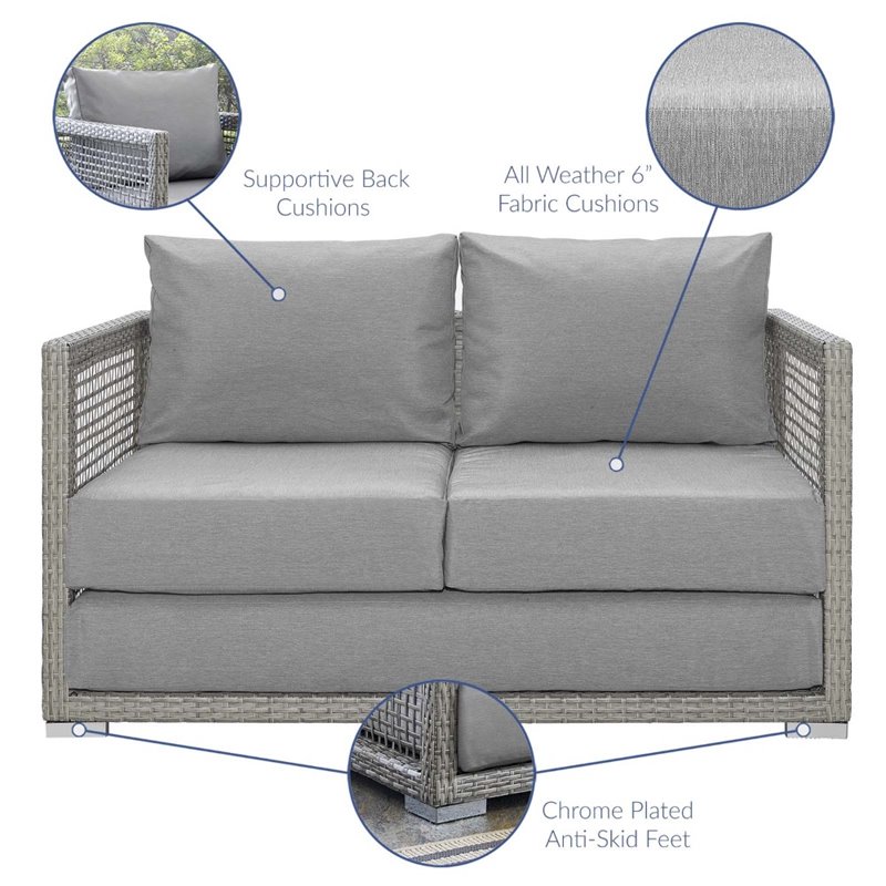 Modway Aura 3-Piece Modern Outdoor Patio Wicker Rattan Set in Gray Finish