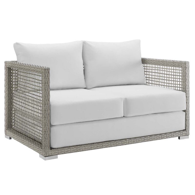 Modway Aura 3-Piece Modern Outdoor Patio Wicker Rattan Set in Gray/White