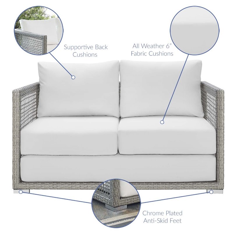 Modway Aura 3-Piece Modern Outdoor Patio Wicker Rattan Set in Gray/White