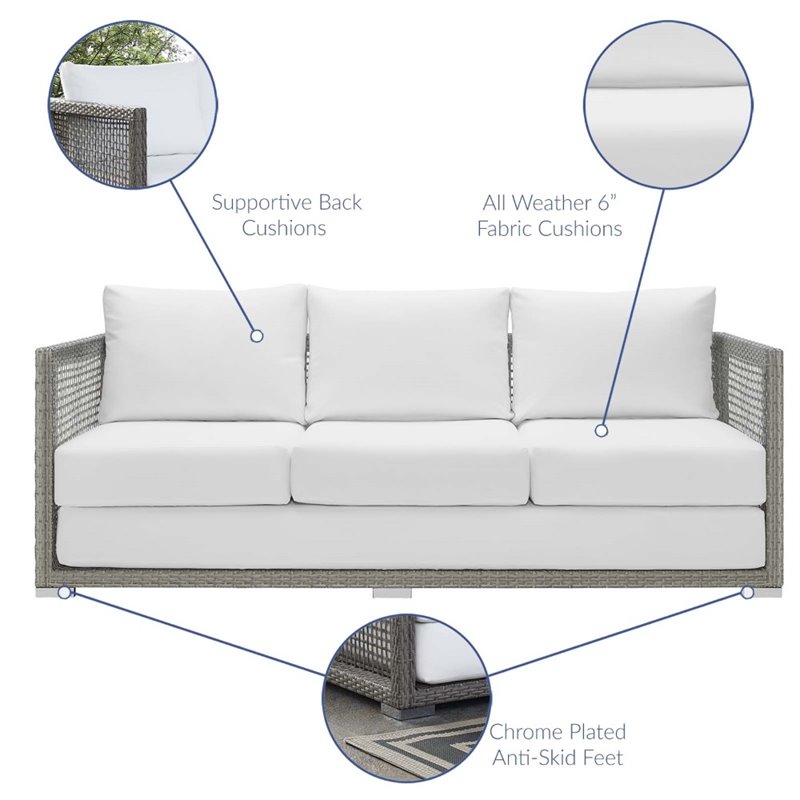 Modway Aura 3-Piece Outdoor Patio Wicker Rattan Set in Gray/White