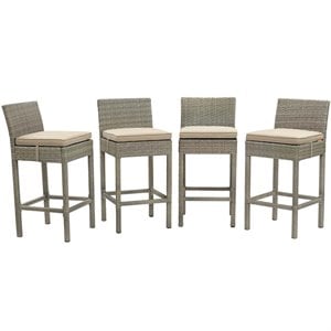 Modway Conduit Outdoor Wicker Rattan Bar Stool in Light Gray/Beige (Set of 4)