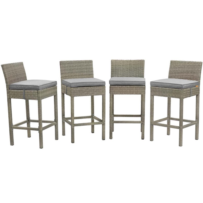 Modway Conduit Rattan Outdoor Bar Stool in Light Gray and Gray (Set of 4)