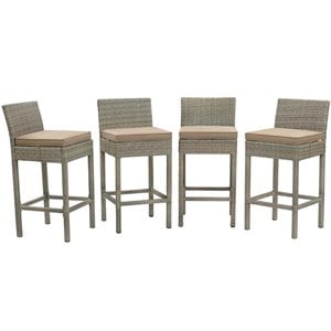 Modway Conduit Outdoor Wicker Rattan Bar Stool in Light Gray/Mocha (Set of 4)
