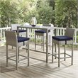 Modway Conduit Rattan Outdoor Bar Stool in Light Gray and Navy (Set of 4)