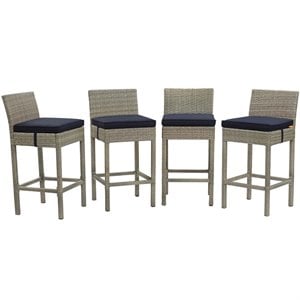 Modway Conduit Rattan Outdoor Bar Stool in Light Gray and Navy (Set of 4)