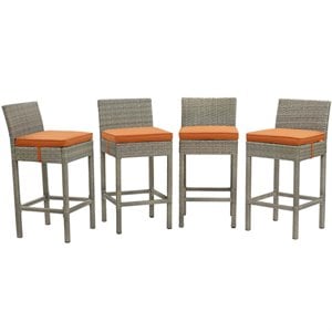 Modway Conduit Outdoor Wicker Rattan Bar Stool in Light Gray/Orange (Set of 4)