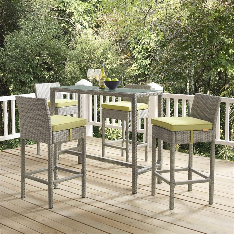 Modway Conduit Rattan Outdoor Bar Stool in Light Gray and Peridot (Set of 4)