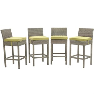 Modway Conduit Rattan Outdoor Bar Stool in Light Gray and Peridot (Set of 4)