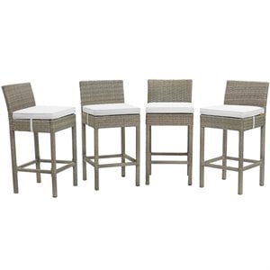 Modway Conduit Outdoor Wicker Rattan Bar Stool in Light Gray/White (Set of 4)