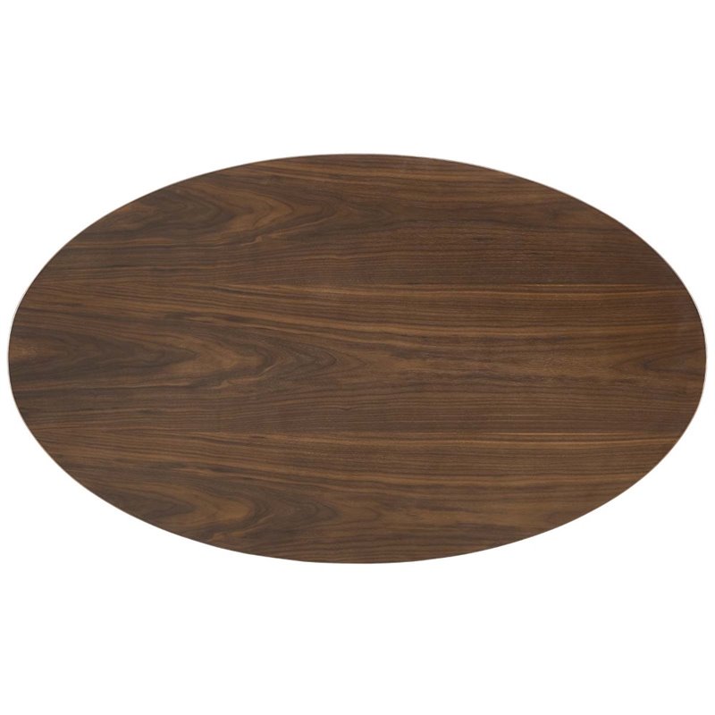 modway lippa 48&quot oval-shaped metal and wood coffee table in black/walnut
