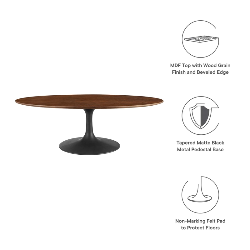 modway lippa 48&quot oval-shaped metal and wood coffee table in black/walnut