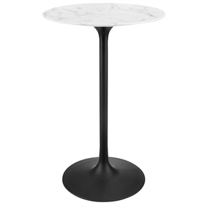 Modway Lippa 28&quot Round Artificial Marble and Metal Bar Table in Black/White