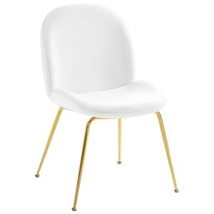 Modway Scoop 17.5&quot Stainless Steel Performance Velvet Dining Chair in White/Gold