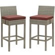 Modway Conduit Outdoor Wicker Rattan Bar Stool in Light Gray/Currant (Set of 2)