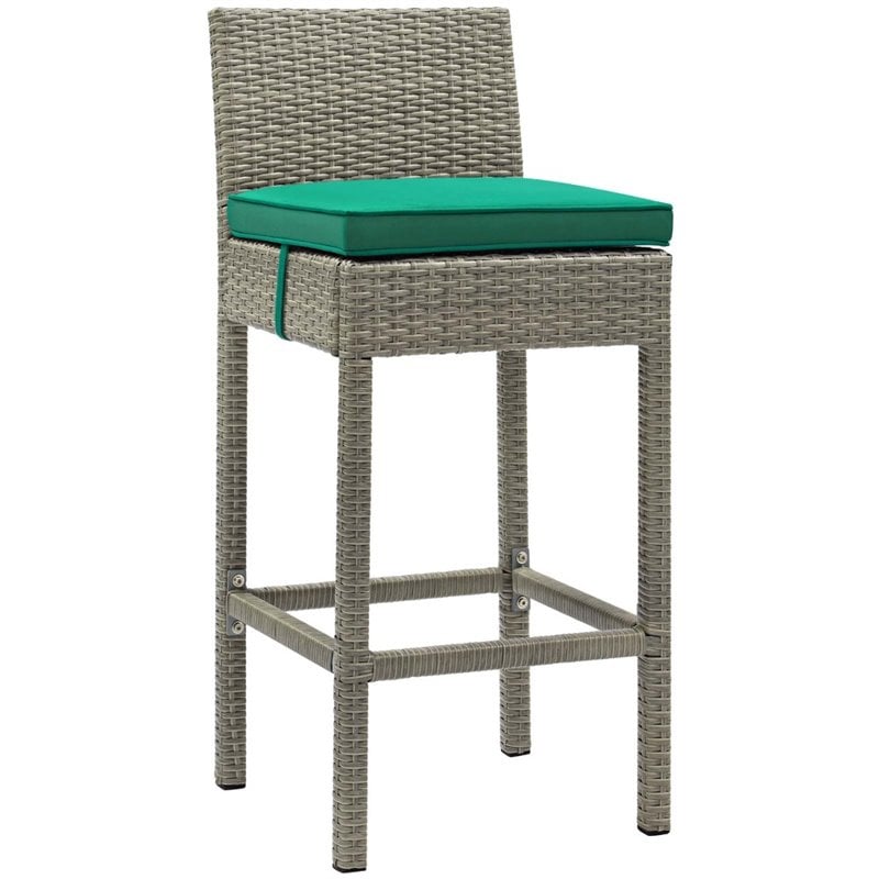 Modway Conduit Outdoor Wicker Rattan Bar Stool in Light Gray/Green (Set of 2)