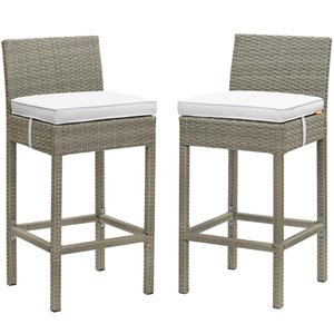 Modway Conduit Outdoor Wicker Rattan Bar Stool in Light Gray/White (Set of 2)