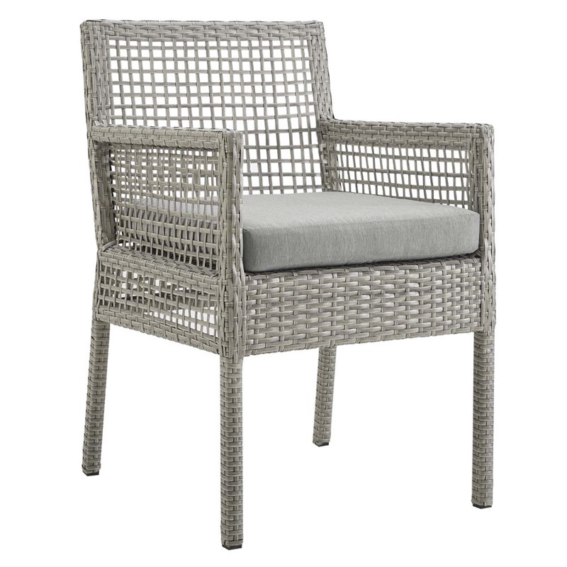 Modway Aura Outdoor Patio Wicker Rattan Dining Armchair in Gray (Set of 2)