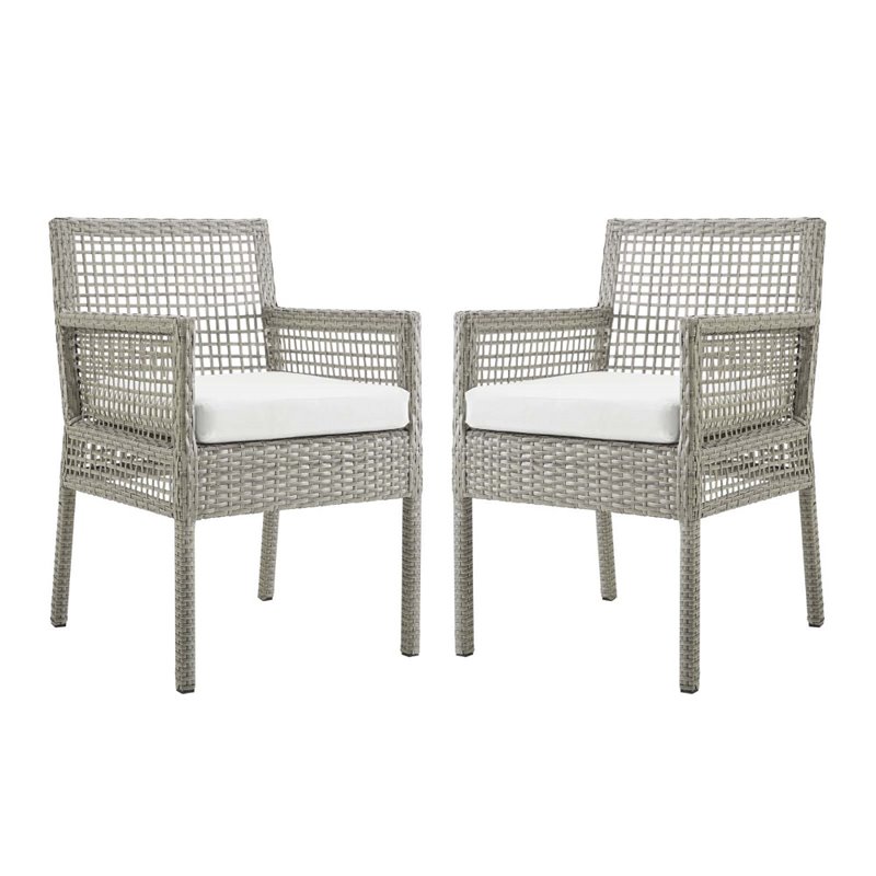 Modway Aura Outdoor Patio Wicker Rattan Dining Armchair in Gray/White (Set of 2)