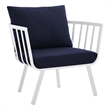 Modway Riverside Outdoor Patio Aluminum Armchair in White/Navy