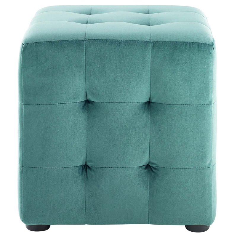 Modway Contour Tufted Cube Performance Velvet Ottoman in Teal Blue