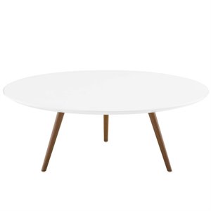 Modway Lippa 40&quot Round Wood Top Coffee Table with Tripod Base in Walnut/White