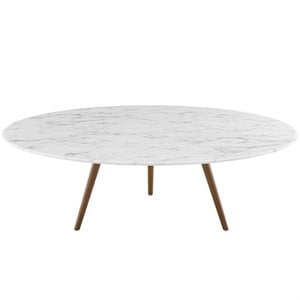 Modway Lippa 47&quot Artificial Marble Coffee Table with Tripod Base in Walnut/White