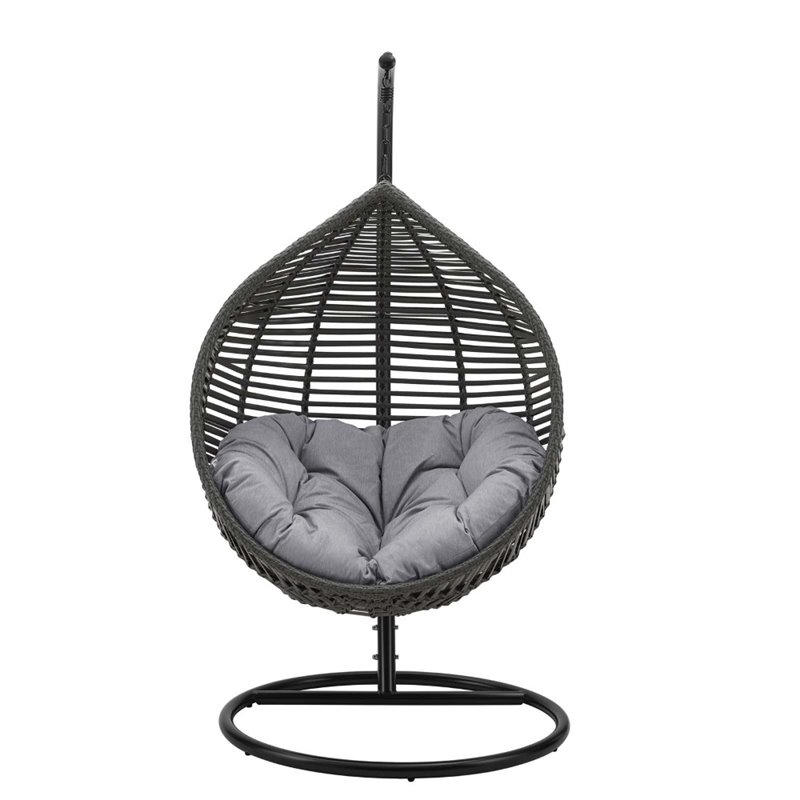 Modway Garner Teardrop Outdoor Patio Swing Chair with Stand in Gray