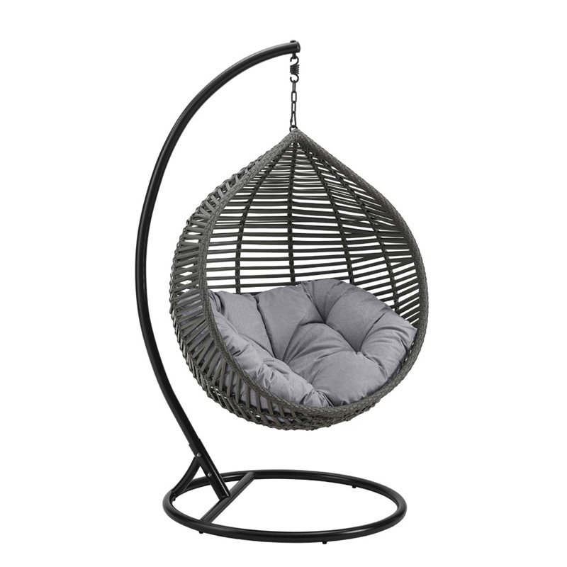 Modway Garner Teardrop Outdoor Patio Swing Chair with Stand in Gray