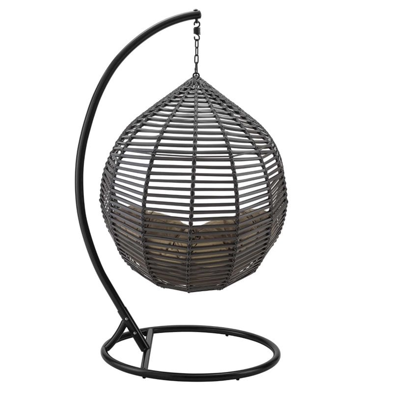 Modway Garner Teardrop Outdoor Patio Swing Chair with Stand in Gray/Mocha