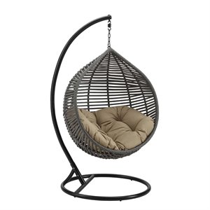 Modway Garner Teardrop Outdoor Patio Swing Chair with Stand in Gray/Mocha