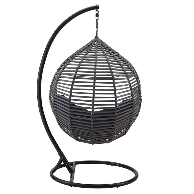 Modway Garner Teardrop Outdoor Patio Swing Chair with Stand in Gray/Navy