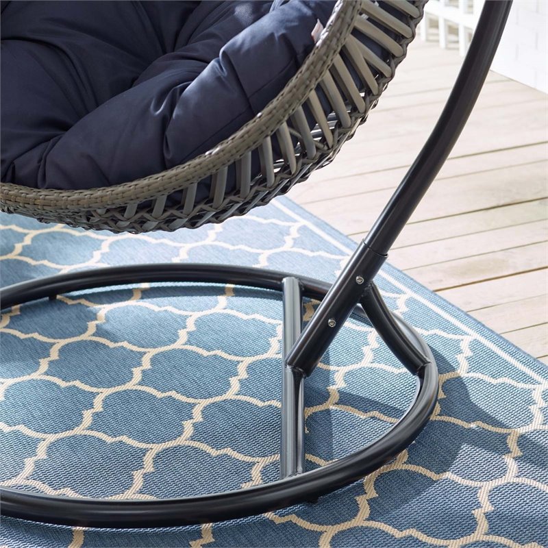 Modway Garner Teardrop Outdoor Patio Swing Chair with Stand in Gray/Navy