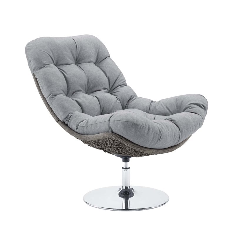 Modway Brighton Wicker Rattan Patio Swivel Lounge Chair in Light Gray/Gray