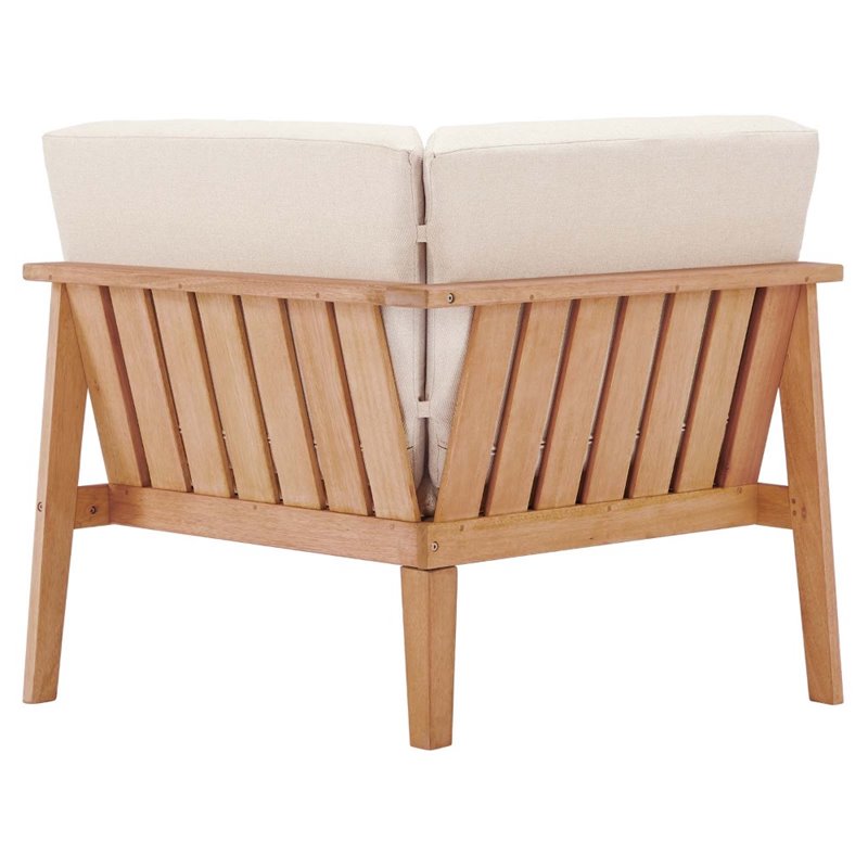 Modway Sedona Patio Eucalyptus Wood Sectional Sofa Corner Chair in Natural/Taupe